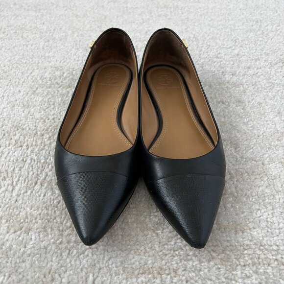 Tory Burch Penelope Cap Toe Flat Shoes 7 Black - Picture 3 of 9